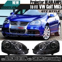 2x Bi Xenon Headlamps for VW Golf MK5 04-09 Black Projector Xenon Look..